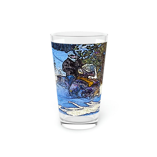 Pint Glass, 16oz ... Blasting Through-The-Powder ... 'Central Idaho Mounains ... ' 2Dec22 ...