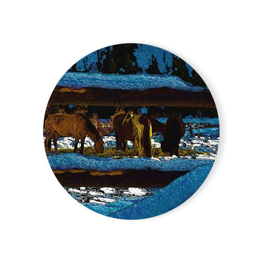 Cork Back Coaster ...  A Horse ... A Saddle ...  Foraging Through The Snow ...  An_Asses 'Cry' ... Central Idaho, November 2022 ...  Original Works ..