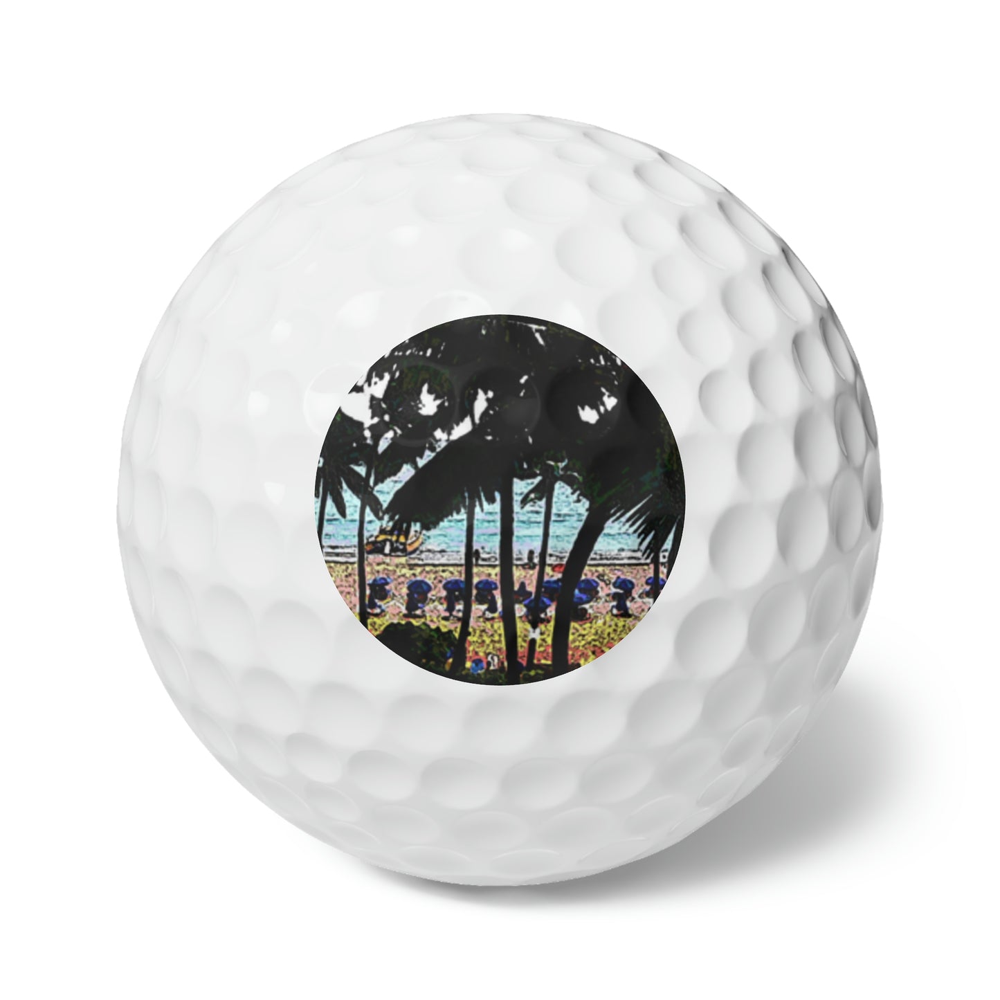 Golf Balls, 6pcs ... "A Beautiful Beach Amongst The Palms" ... The Outrigger Waikiki, Honolulu, Oahu ... Original Works ...