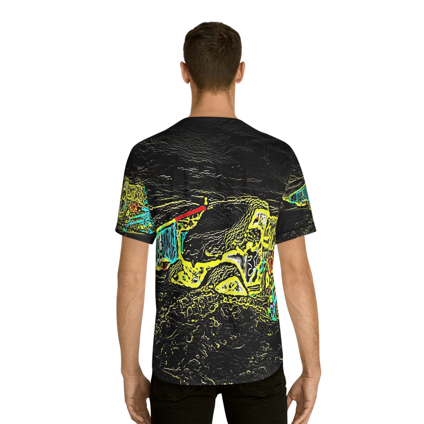Men's Baseball Jersey (AOP) ... "Snow Vehicle In Snow Storm At-Rest" ... Circa 12Mar23 ... Central Idaho ... 18-Hours Rendering Time: Original Works ...