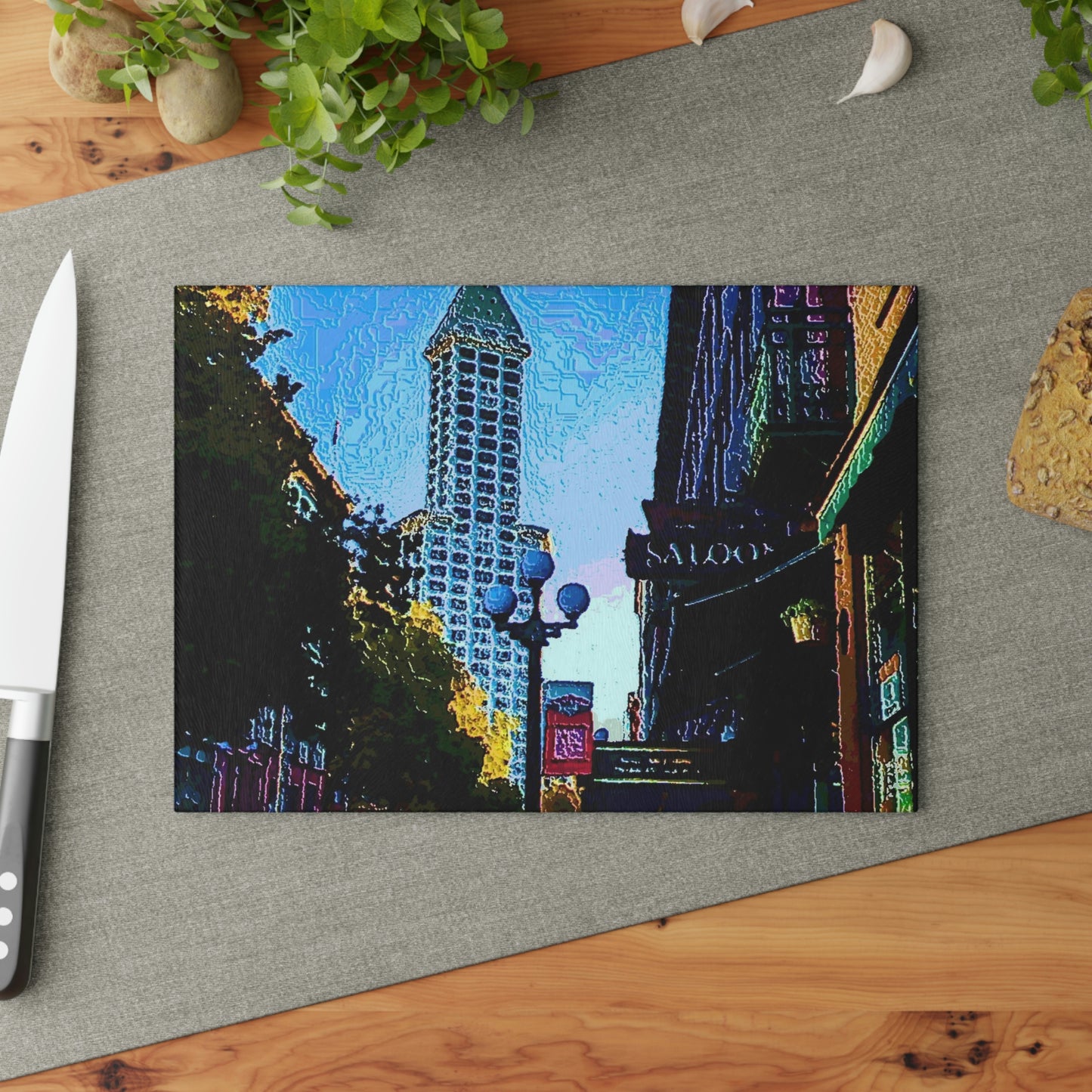 Glass Cutting Board ....  Pioneer Square & Smith Tower ... 'That World Famous View' ... Colleague Supplied Photo ... Original Works ...