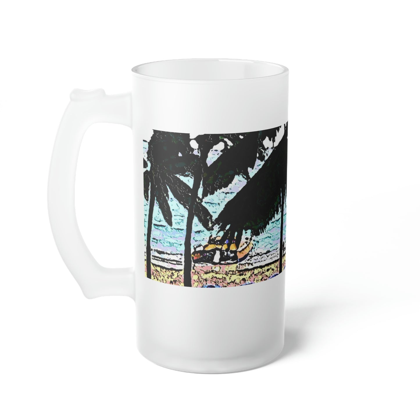 Frosted Glass Beer Mug ... "A Beautiful Beach Amongst The Palms" ... The Outrigger Waikiki, Honolulu, Oahu ... Original Works ...