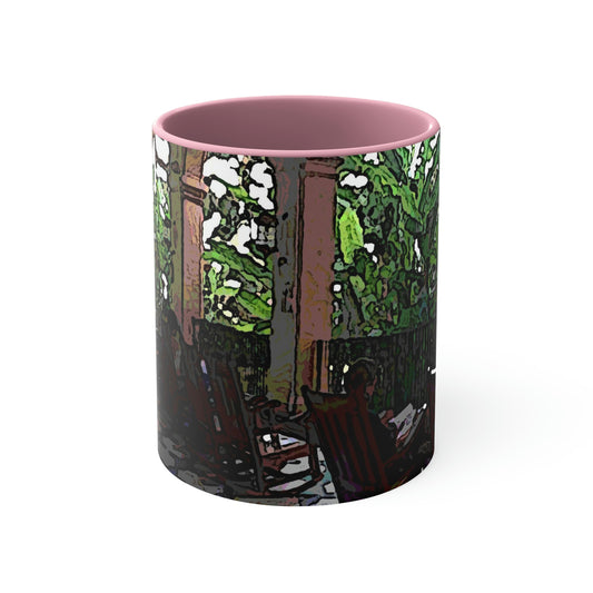 Accent Coffee Mug, 11oz ...  Lanai & Rocking Chairs At: 'The Pink Palace' ... The Royal Hawai'ian ... Honolulu, HI ... '27Oct2014' ... Original Works ...