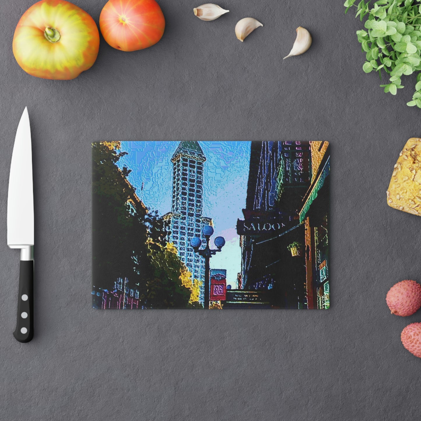 Cutting Board ...  Pioneer Square & Smith Tower ... 'That World Famous View' ... Colleague Supplied Photo ... Original Works ...