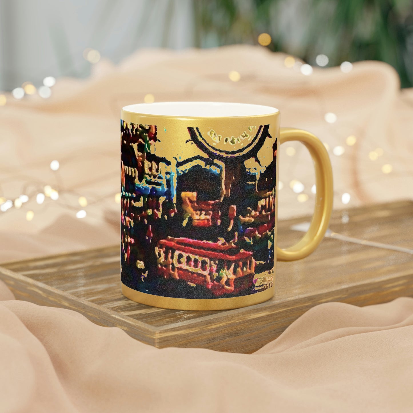 Metallic Mug (Silver\Gold) ...  "No.9 Fishermen's Grotto - Fishermen's Wharf, SF, California" ... Family Archives: 1970's ... Original Works ...