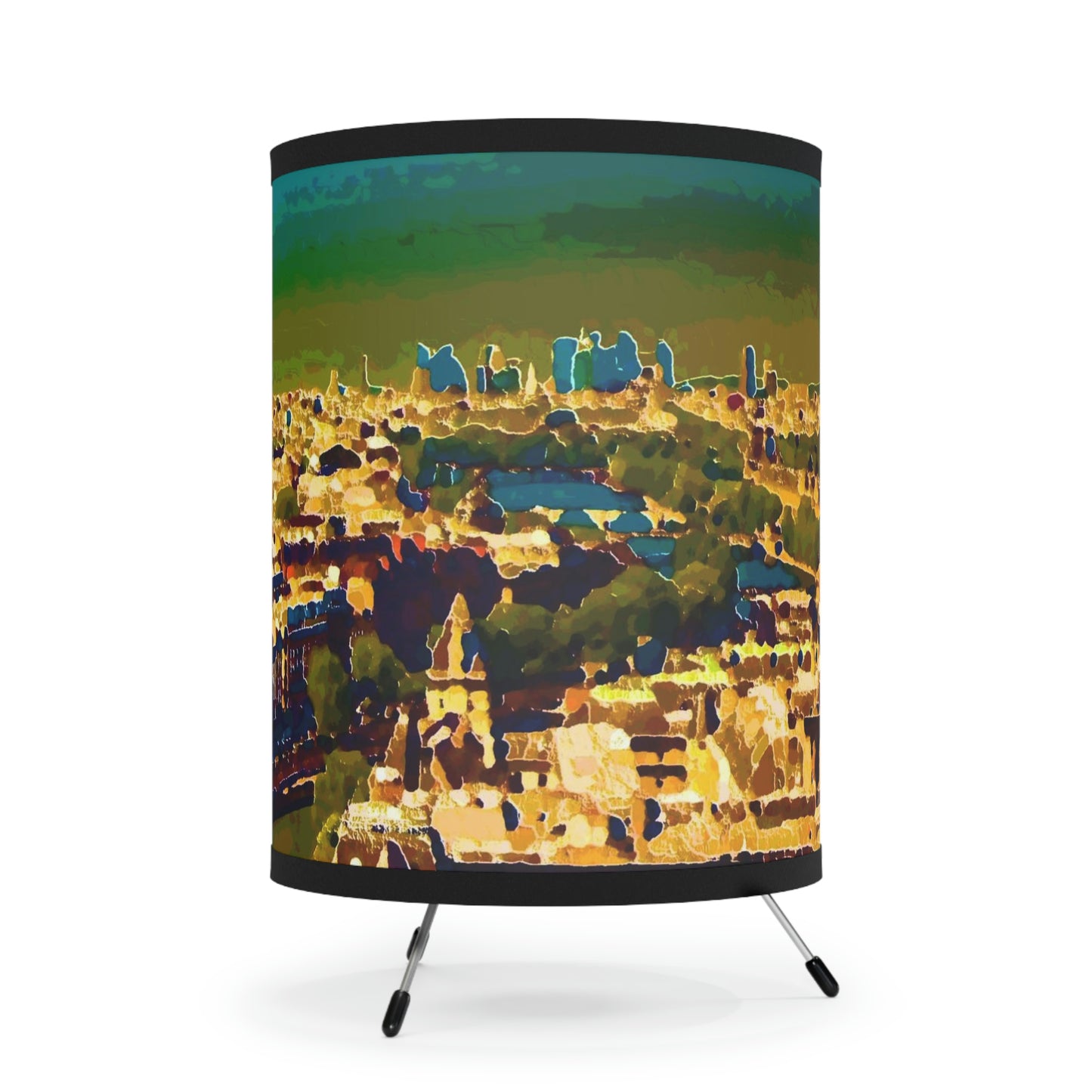 Tripod Lamp with High-Res Printed Shade, US\CA plug ...  Au Paris ... "Along The River Seine" ... Barbara Joan Bonnel-Holt: 1972 ... Original Works ...
