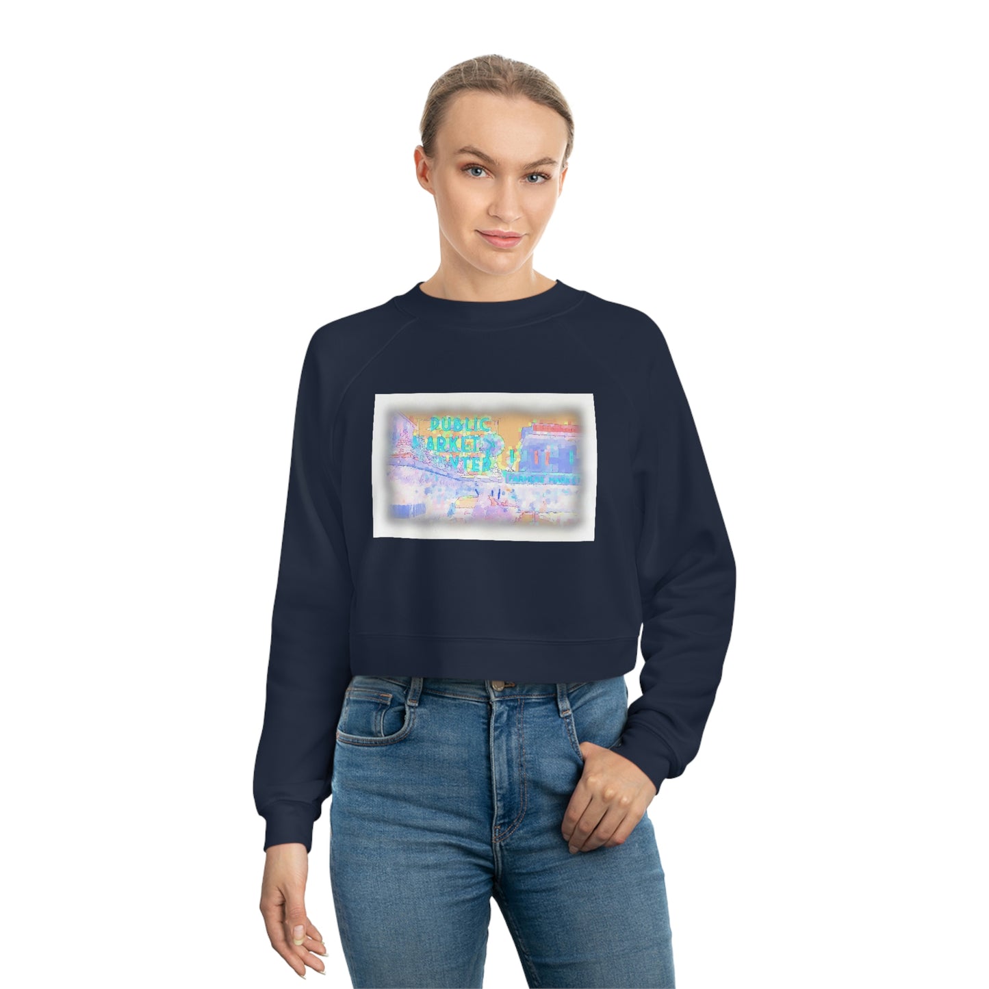 Women's Cropped Fleece Pullover ... PPM: Pike Place Market ... "Enjoying That Wrold Famous Hot Cup Of Maket Spice Tea" ...
