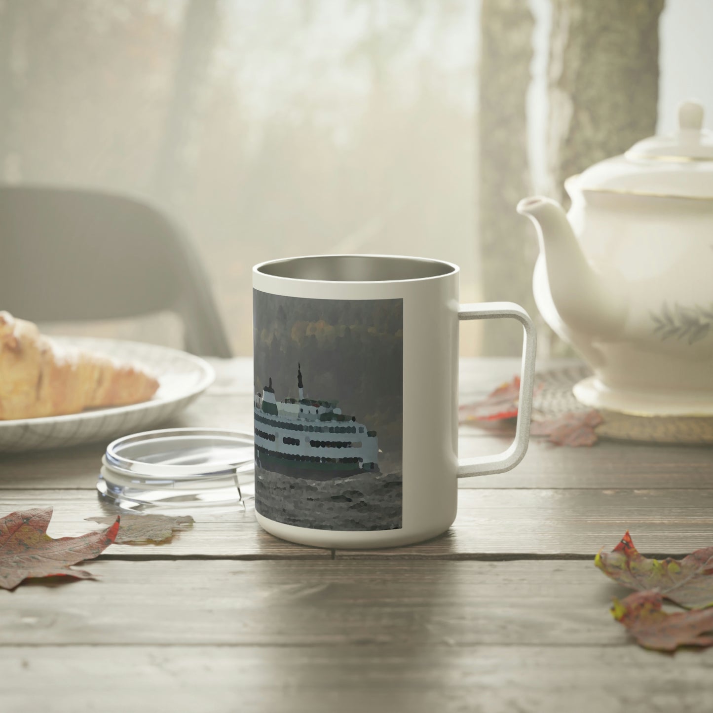 Insulated Coffee Mug, 10oz  ... WADOT Ferry Crossing ... "A Very Rough Day" ... Mulkiteo Route ... Family Archives ... Early 1990's' ... Original Works ...