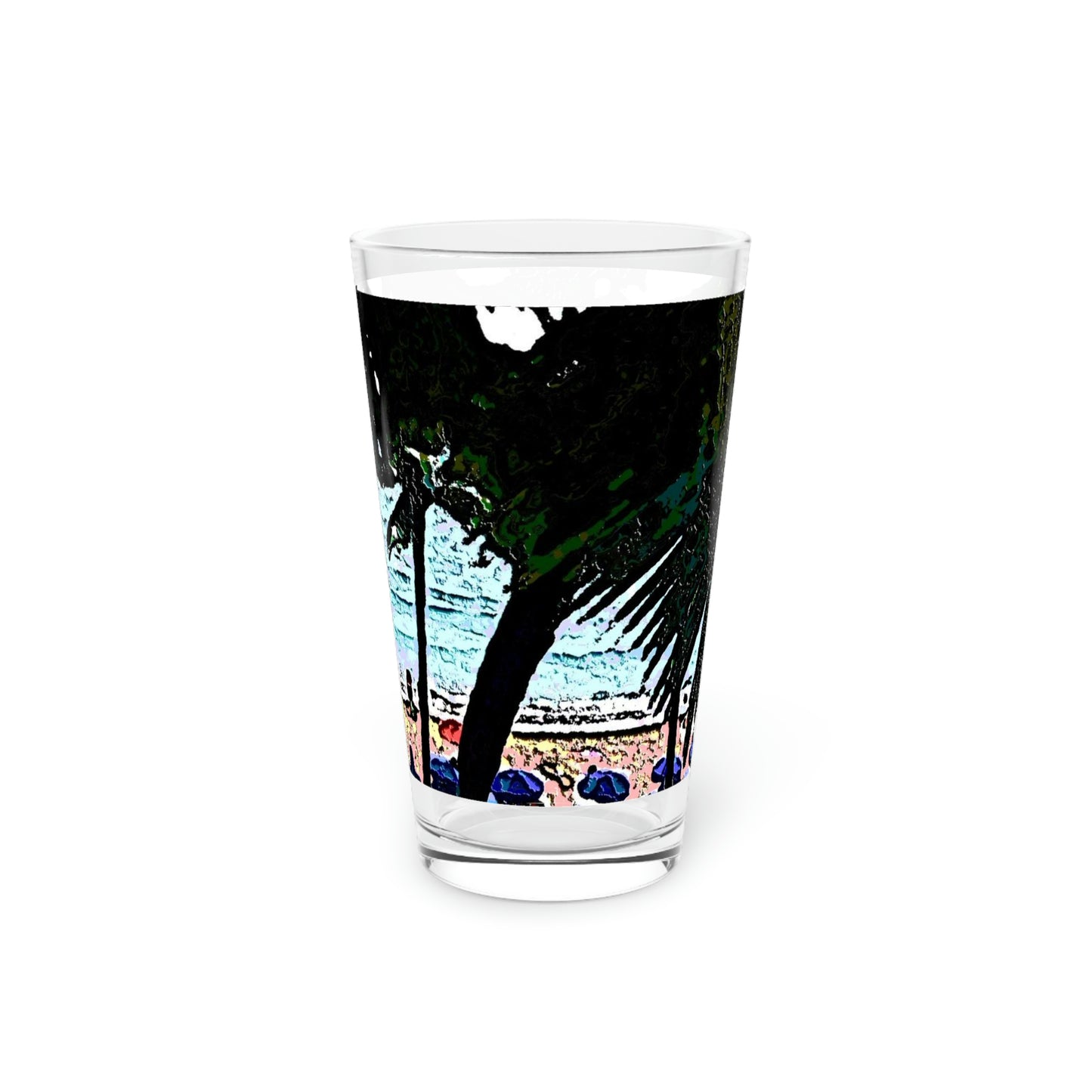 Pint Glass, 16oz ... "A Beautiful Beach Amongst The Palms" ... The Outrigger Waikiki, Honolulu, Oahu ... Original Works ...