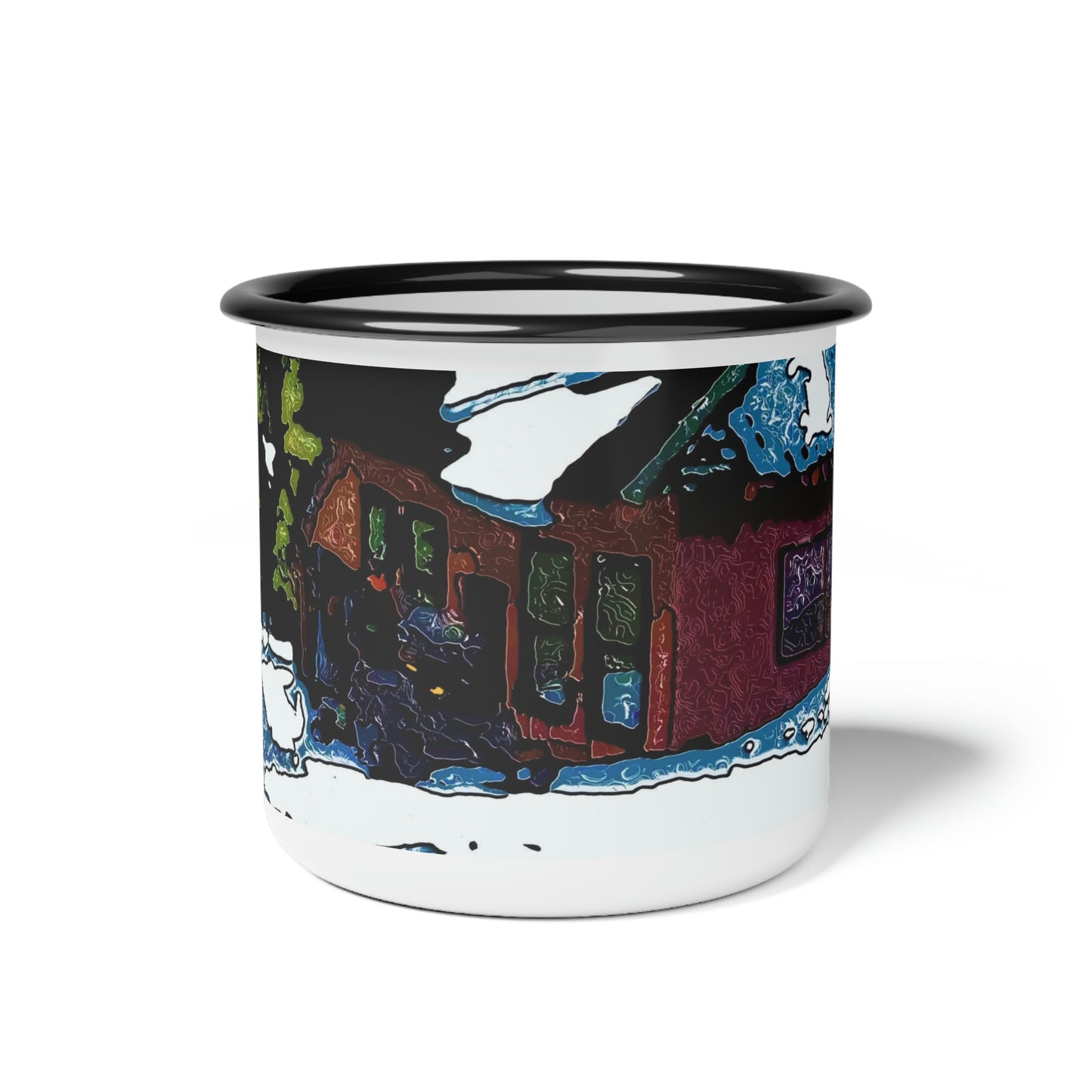 Enamel Camp Cup ... "A Rider Passeth-Through-It" ... Colors Galore & A Bit Of Impressionism ... Original Works. Winter 2021. Central Idaho. Rendering Time: 12 Hours ...