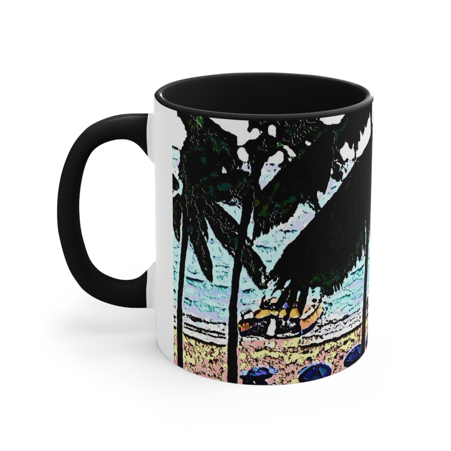 Accent Coffee Mug, 11oz ... "A Beautiful Beach Amongst The Palms" ... The Outrigger Waikiki, Honolulu, Oahu ... Original Works ...