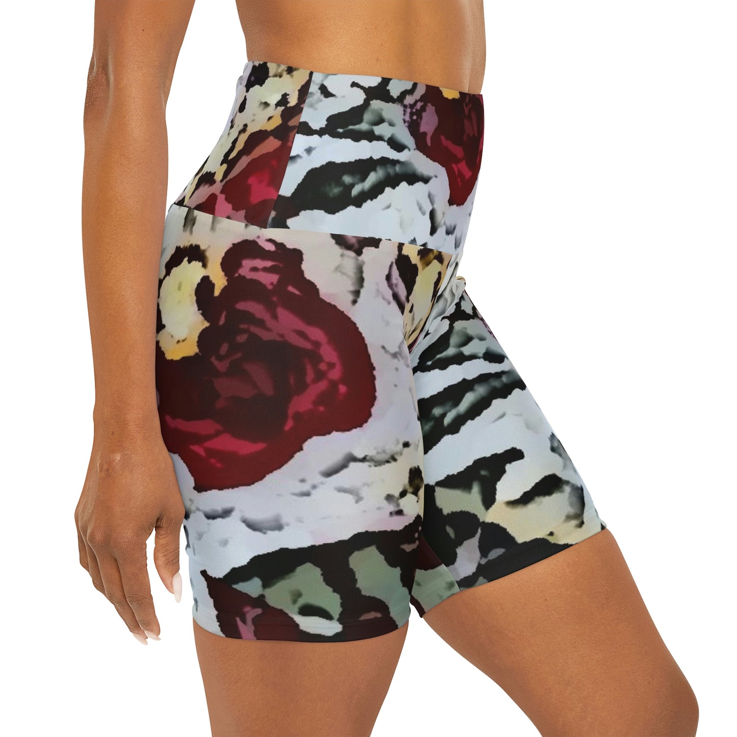 High Waisted Yoga Shorts ... "A Friendly Flower" ... Pointsettia 'Pointing' ... Original Works ... (Supplied Photograph) ...