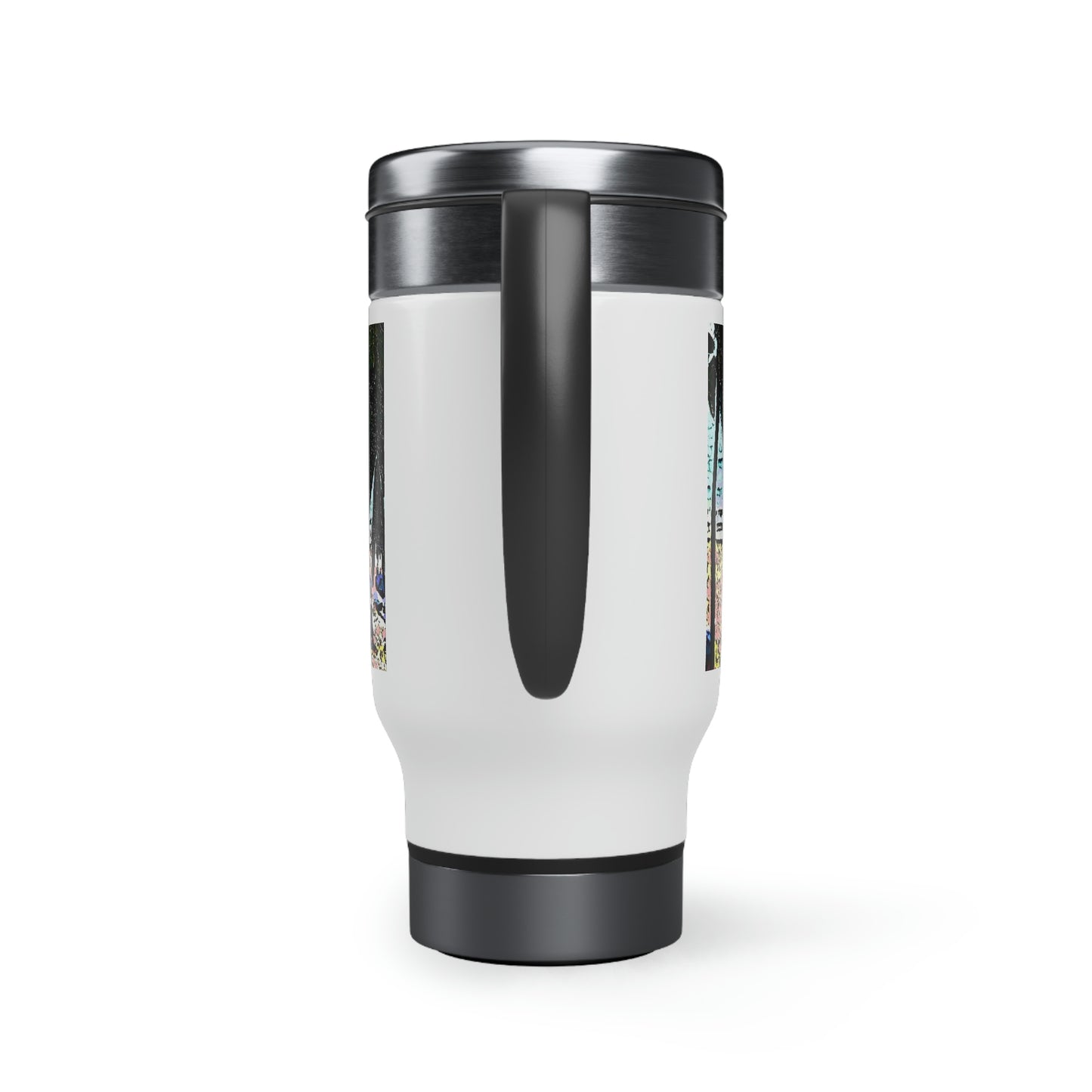 Stainless Steel Travel Mug with Handle, 14oz ... "A Beautiful Beach Amongst The Palms" ... The Outrigger Waikiki, Honolulu, Oahu ... Original Works ...