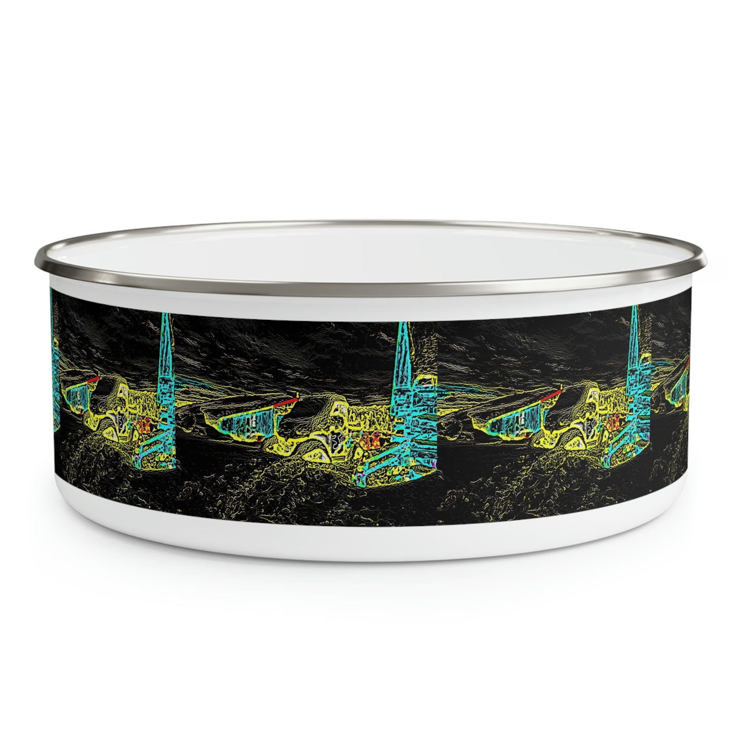 Enamel Bowl ... "Snow Vehicle In Snow Storm At-Rest" ... Circa 12Mar23 ... Central Idaho ... 18-Hours Rendering Time: Original Works ...