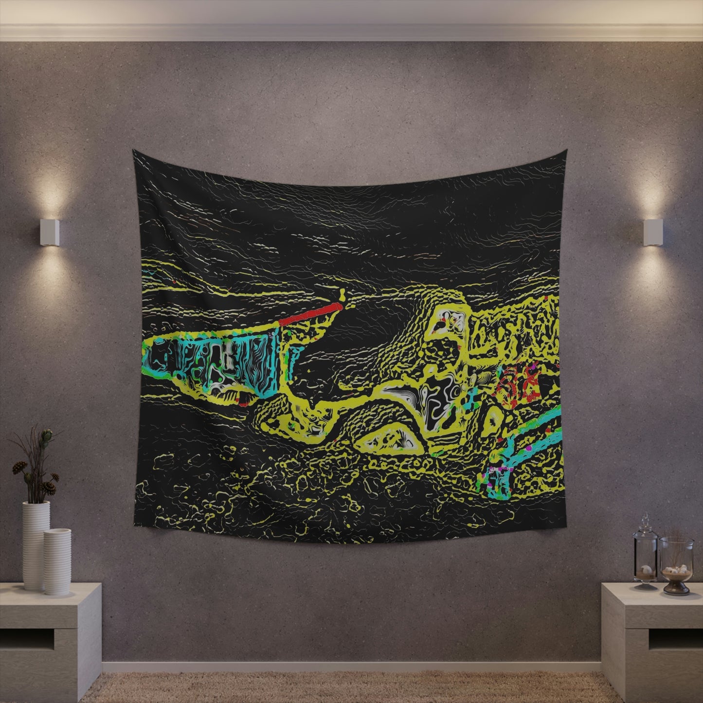 Printed Wall Tapestry ... "Snow Vehicle In Snow Storm At-Rest" ... Circa 12Mar23 ... Central Idaho ... 18-Hours Rendering Time: Original Works ...