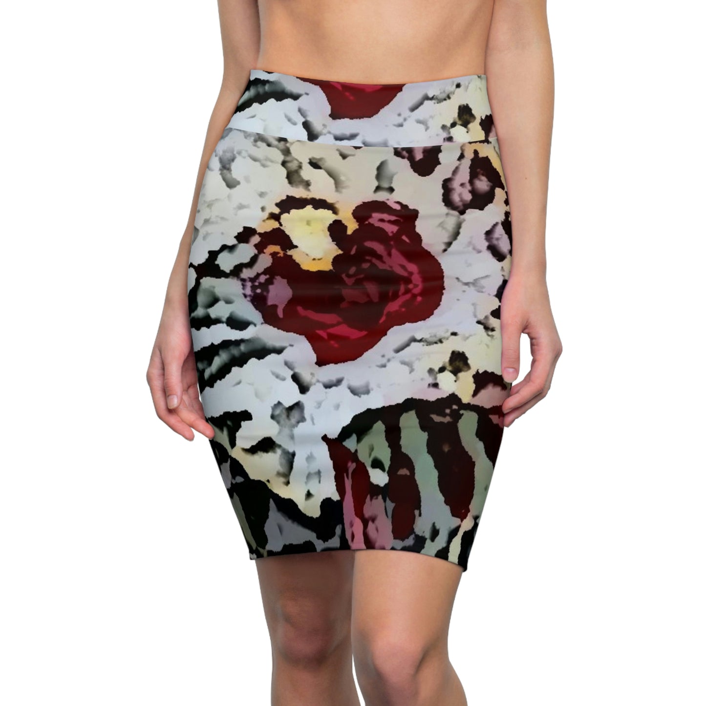 Women's Pencil Skirt ... "A Friendly Flower" ... Pointsettia 'Pointing' ... Original Works ... (Supplied Photograph) ...