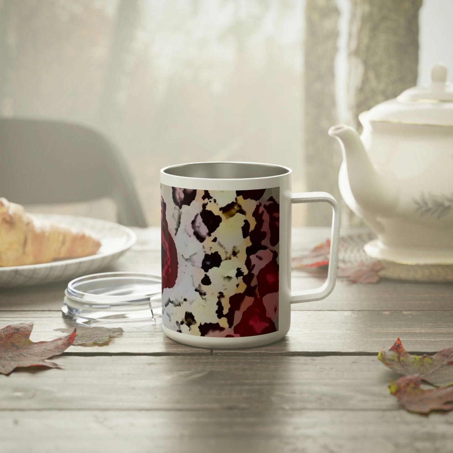 Insulated Coffee Mug, 10oz ... "A Friendly Flower" ... Pointsettia 'Pointing' ... Original Works ... (Supplied Photograph) ...