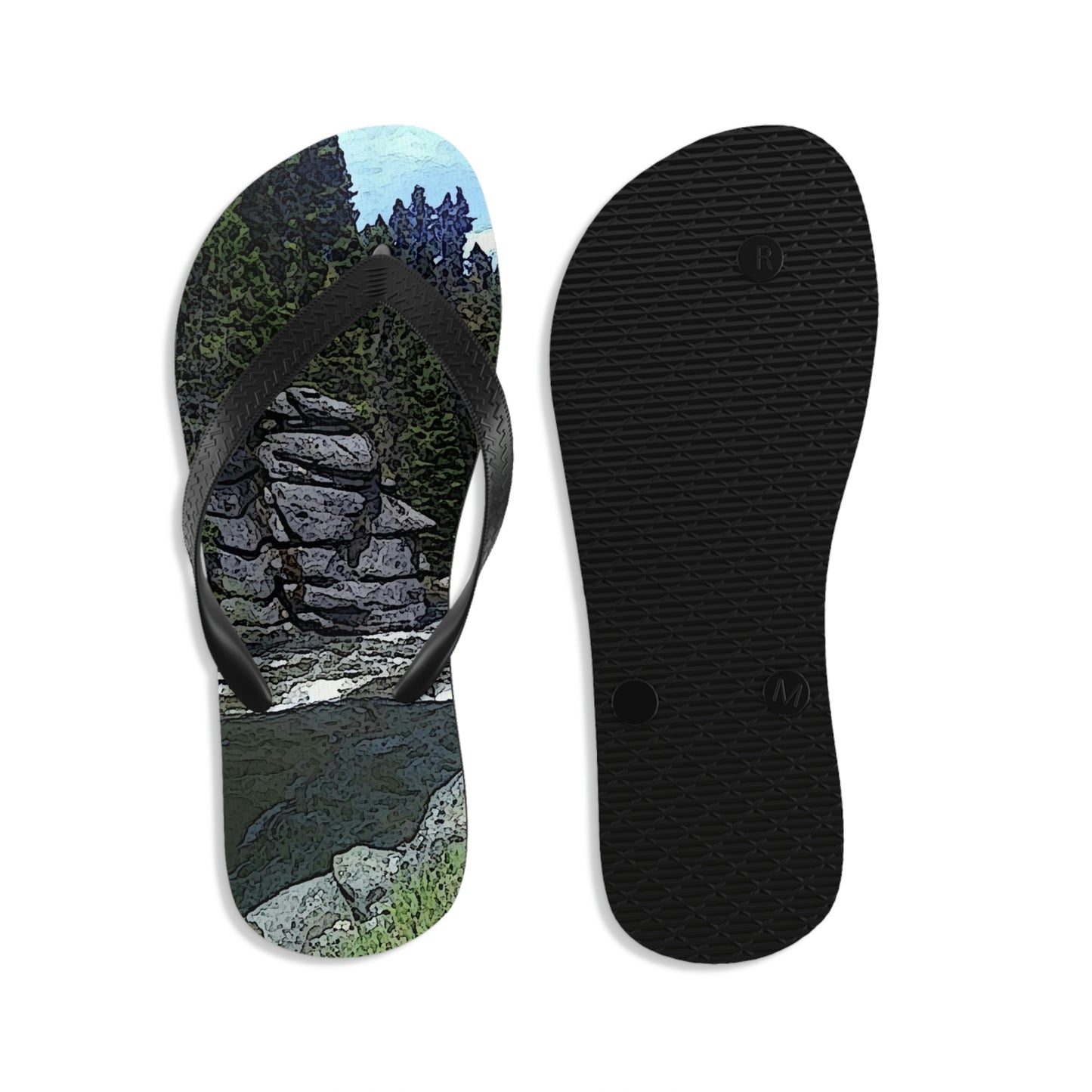 Unisex Flip-Flops ..."I Am Innocent" ... Tricky-Dick Immortalized ... Nixon Rock: Along The River ... Central Idaho, Summer 2020 ... Original Works ...