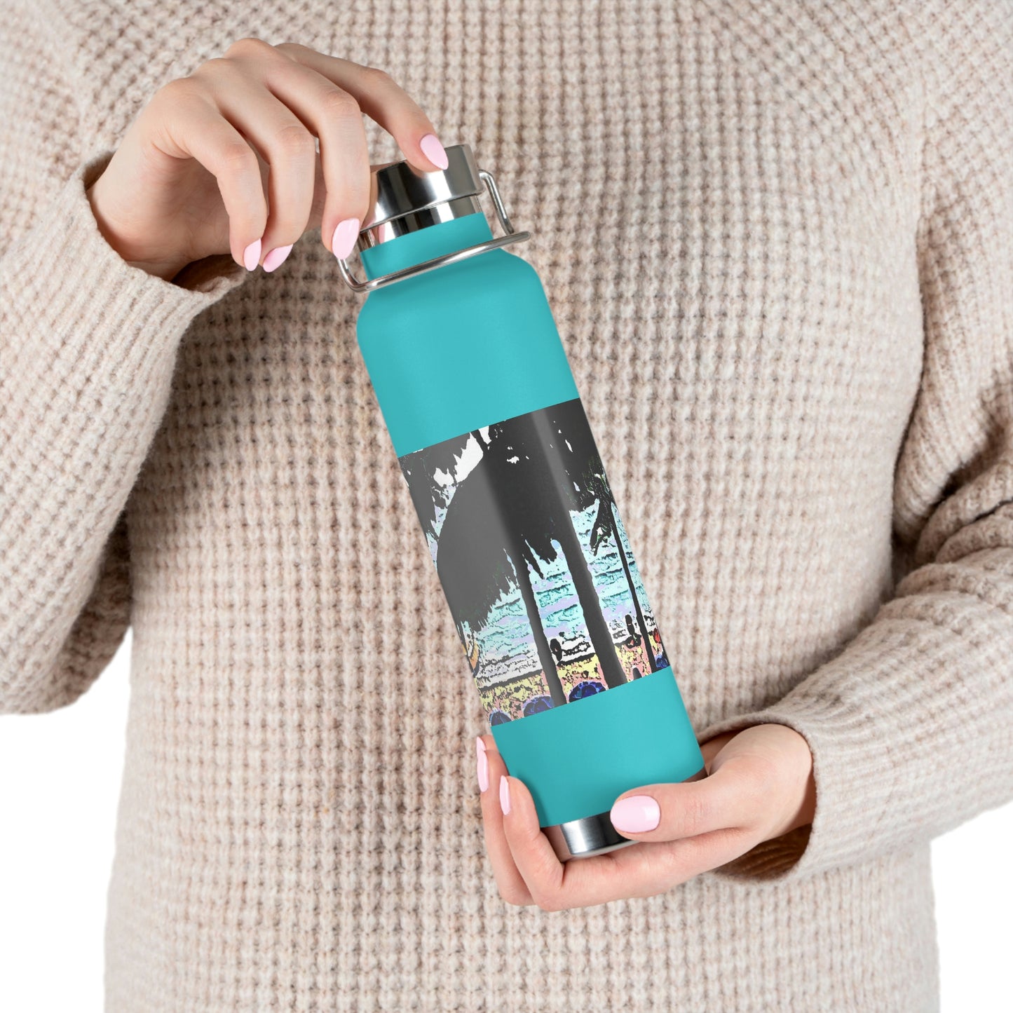 Copper Vacuum Insulated Bottle, 22oz ... "A Beautiful Beach Amongst The Palms" ... The Outrigger Waikiki, Honolulu, Oahu ... Original Works ...