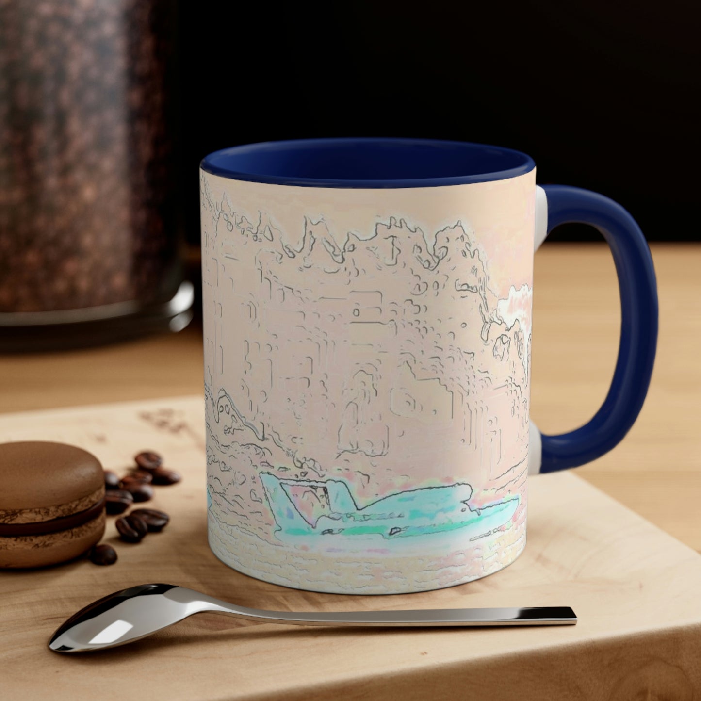 Accent Coffee Mug, 11oz ... Seattle Columbia Cup On Lake Washington ... "Dave Wilcox Heads For The Win" ... Associate Gift-Photo ... Original Works ...