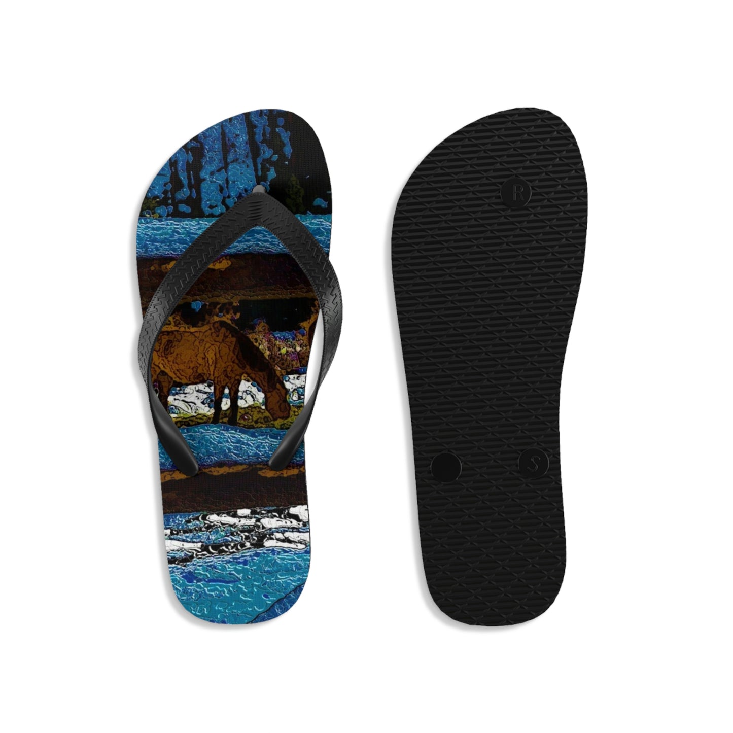 Unisex Flip-Flops ...  A Horse ... A Saddle ...  Foraging Through The Snow ...  An_Asses 'Cry' ... Central Idaho, November 2022 ...  Original Works ..