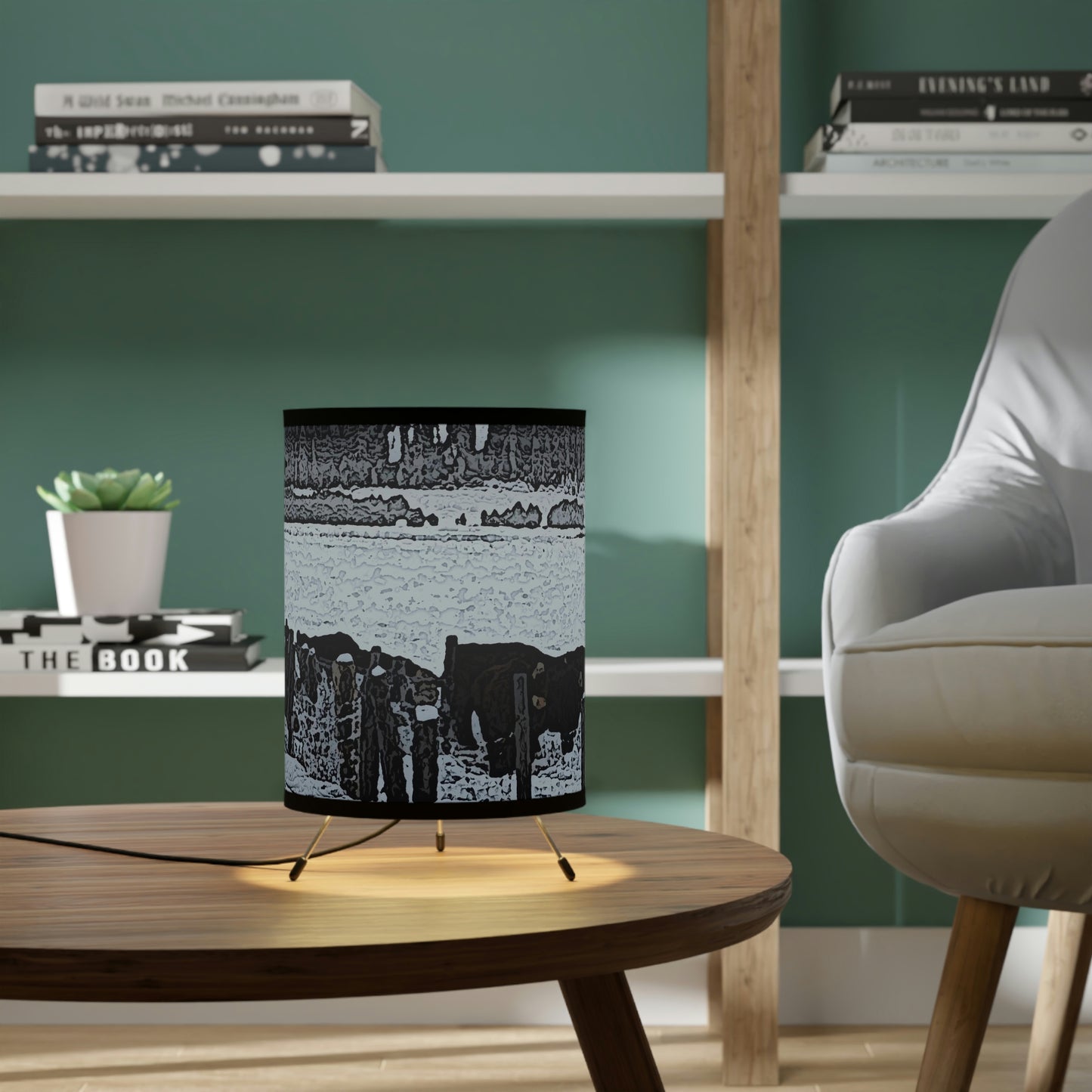 Tripod Lamp with High-Res Printed Shade, US\CA plug ... A Quiet Morning ... "Along The Red River & Nature Preserve Plateau" ... Jan23 ... Original Works ...