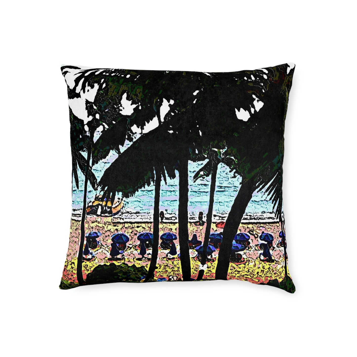 Square Pillow - Pink Back ... "A Beautiful Beach Amongst The Palms" ... The Outrigger Waikiki, Honolulu, Oahu ... Original Works ...