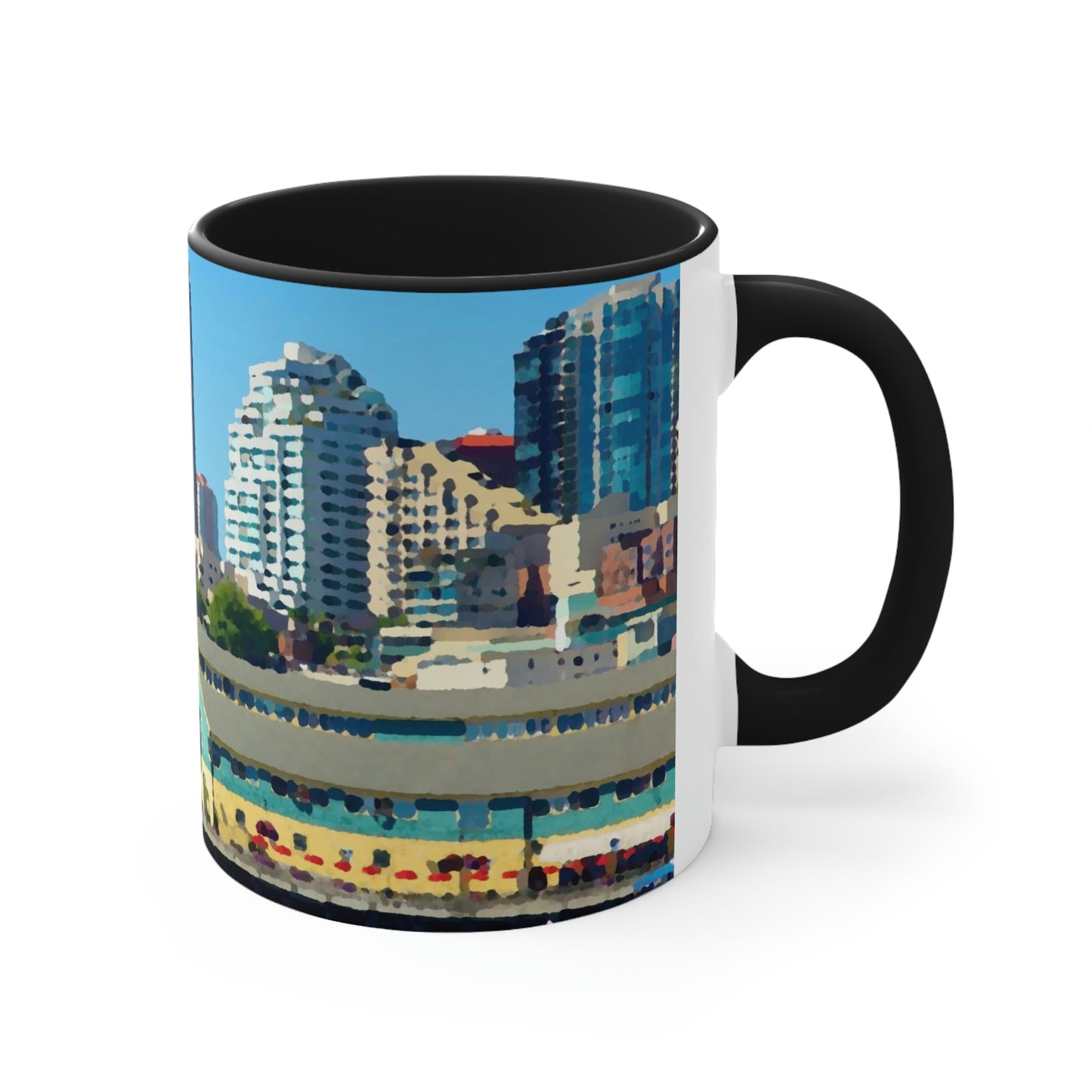 Accent Coffee Mug, 11oz ... That Classic Wheel ... 'Seattle's Wheel' ... & Old Classic Waterside Vendors ...  'Family Archives' ... Original Works ...