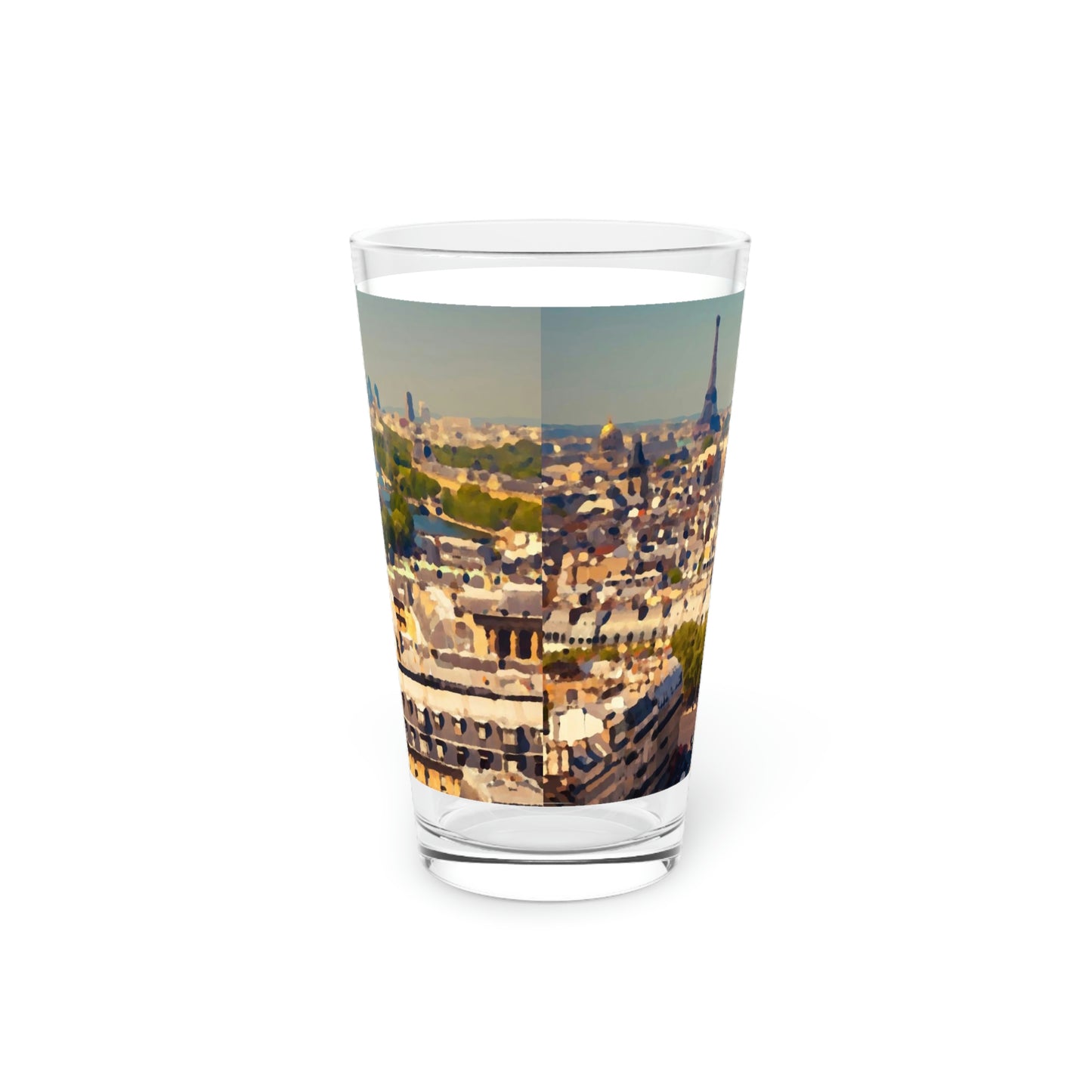 Pint Glass, 16oz ... Au Paris ... "Along The River Seine" ... Barbara Joan Bonnell-Holt: 1972 ... Original Works ...