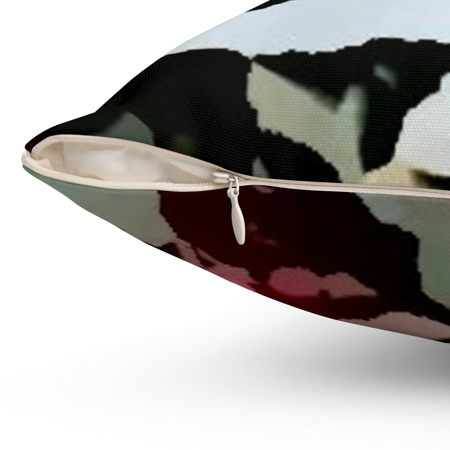 Spun Polyester Square Pillow ... "A Friendly Flower" ... Pointsettia 'Pointing' ... Original Works ... (Supplied Photograph) ...
