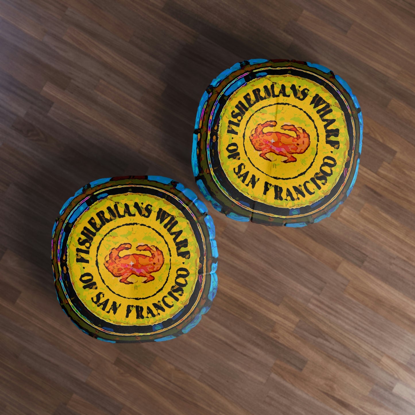 Tufted Floor Pillow, Round ... "No.9 Fishermen's Grotto - Fishermen's Wharf, SF, California" ... Family Archives: 1970's ... Original Works ...