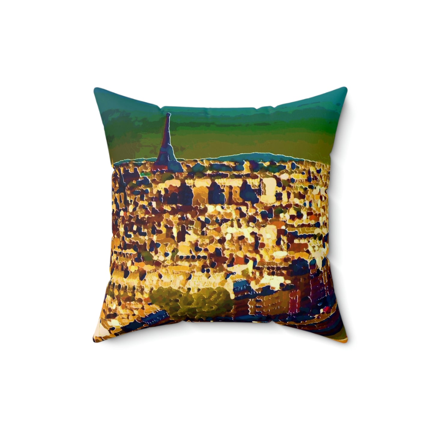 Spun Polyester Square Pillow ... Au Paris ... "Along The River Seine" ... Barbara Joan Bonnell-Holt: 1972 ... Original Works ...