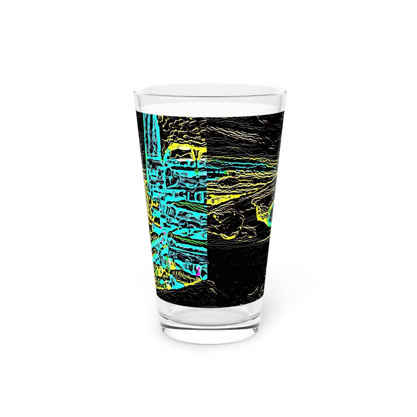 Pint Glass, 16oz ... "Snow Vehicle In Snow Storm At-Rest" ... Circa 12Mar23 ... Central Idaho ... 18-Hours Rendering Time: Original Works ...