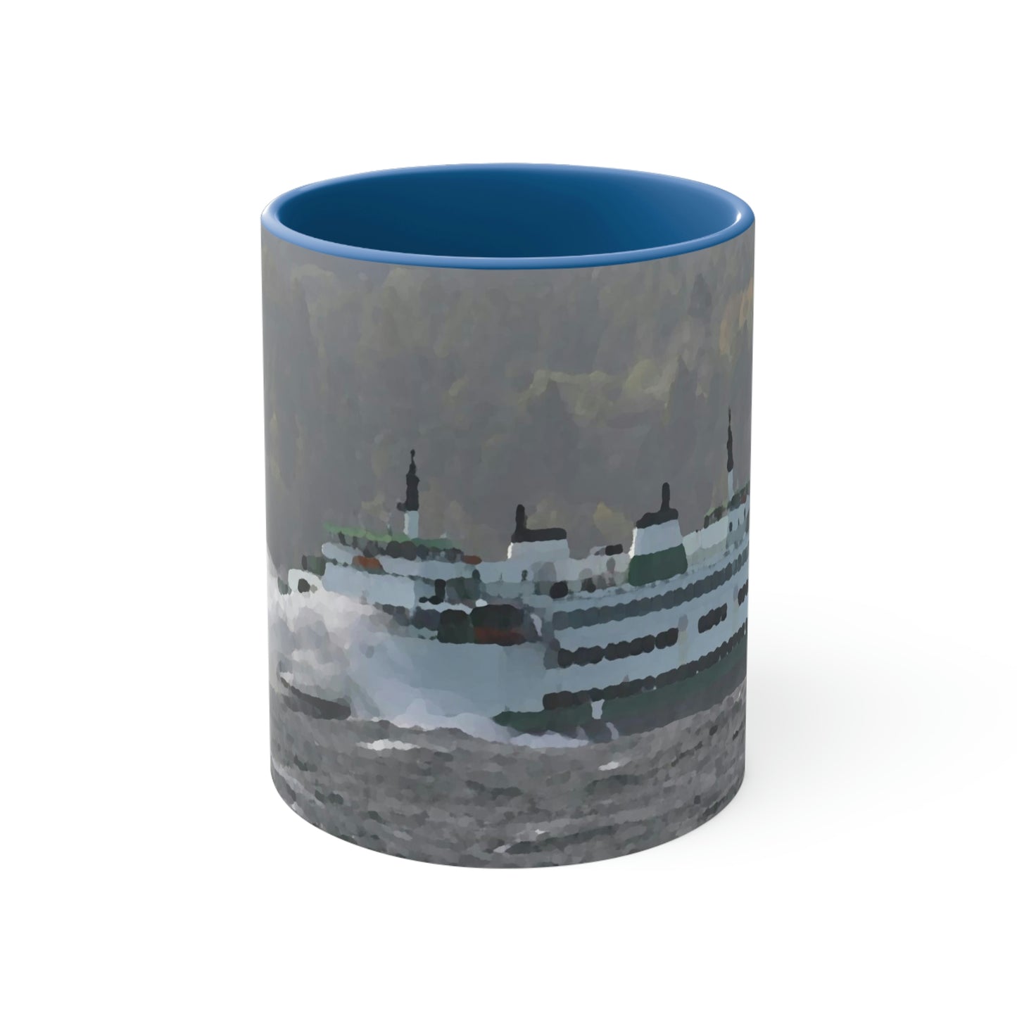 Accent Coffee Mug, 11oz ... WADOT Ferry Crossing ... "A Very Rough Day" ... Mulkiteo Route ... Family Archives ... Early 1990's' ... Original Works ...