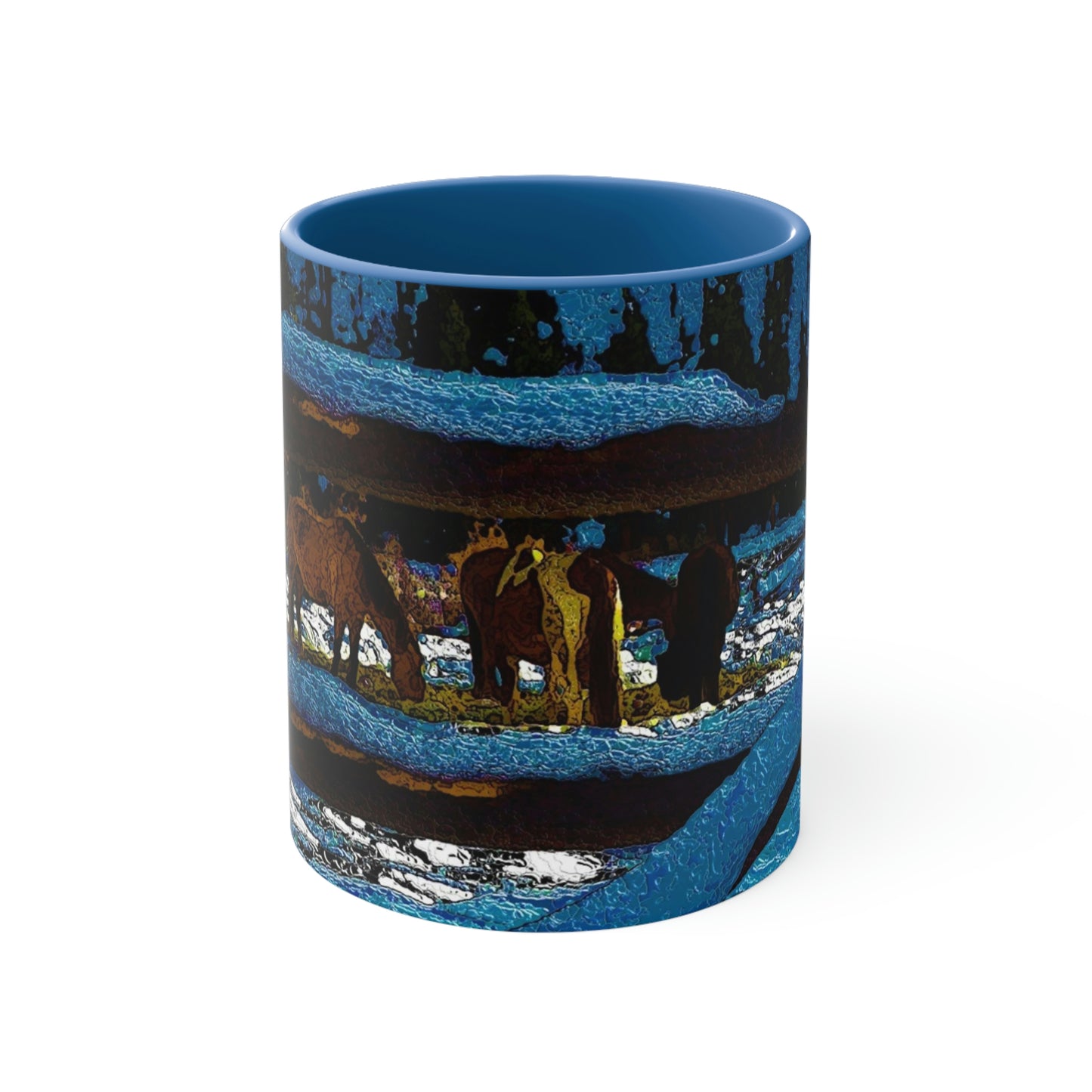 Accent Coffee Mug, 11oz ... A Horse ... A Saddle ...  Foraging Through The Snow ...  An_Asses 'Cry' ... Central Idaho, November 2022 ...  Original Works ...