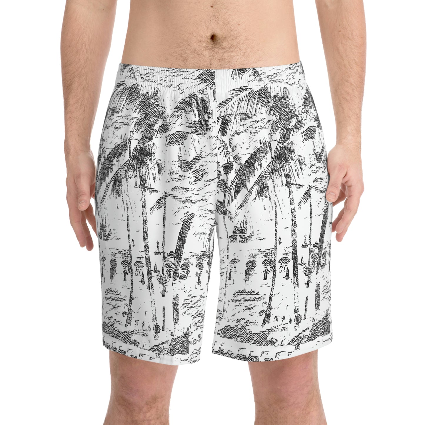 Men's Elastic Beach Shorts (AOP) ... "The Royal Hawai'ian: Waikiki Beach_Beach" ... Honolulu, HI ... October 2014 (Halloween) ... Original Works ...