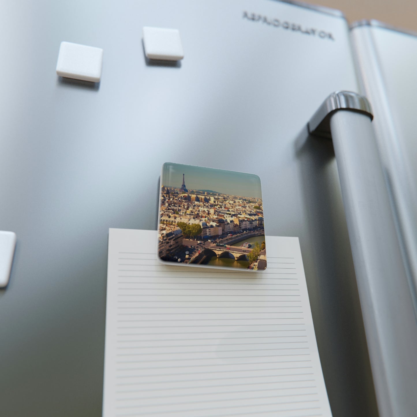 Porcelain Magnet, Square ... Au Paris ... "Along The River Seine" ... Barbara Joan Bonnell-Holt: 1972 ... Original Works ...