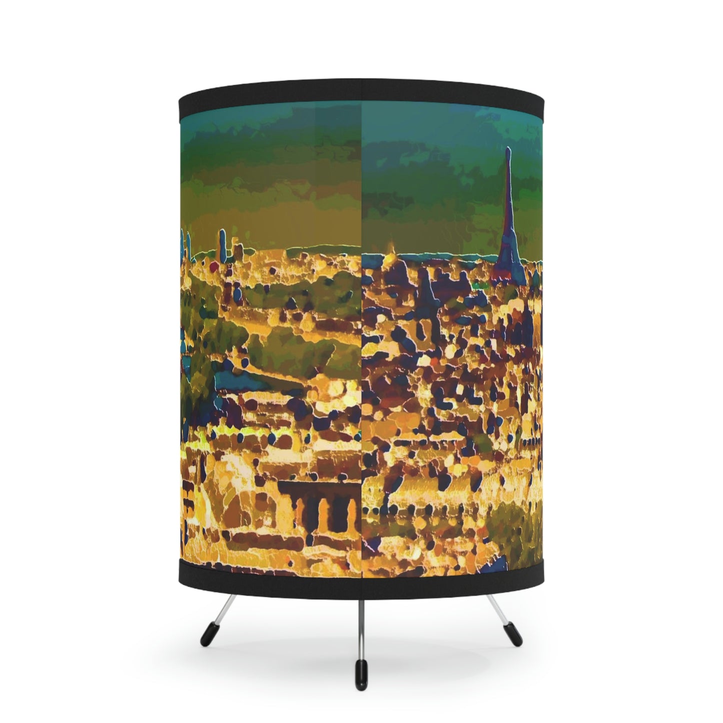 Tripod Lamp with High-Res Printed Shade, US\CA plug ...  Au Paris ... "Along The River Seine" ... Barbara Joan Bonnel-Holt: 1972 ... Original Works ...