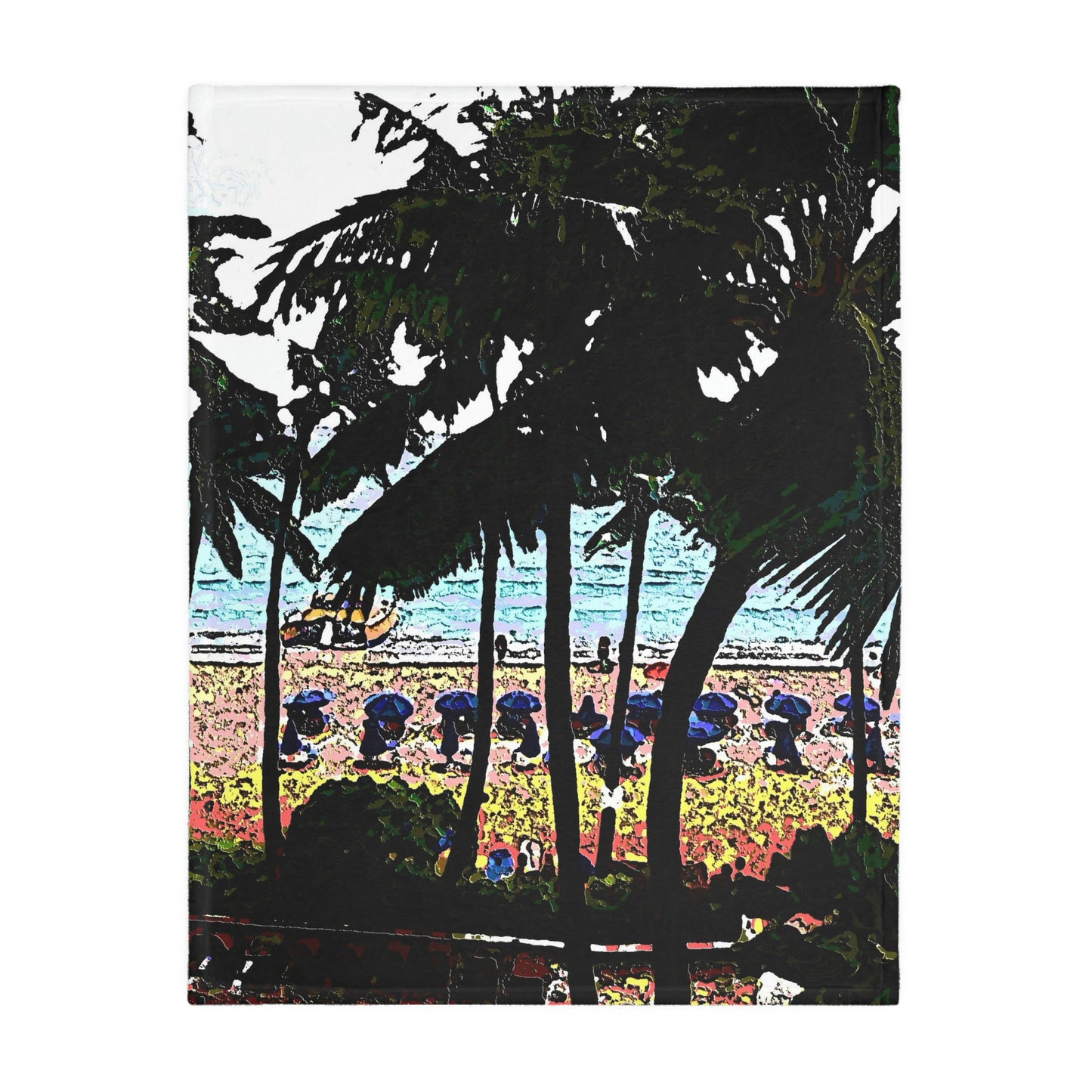 Velveteen Minky Blanket (Two-sided print) ... "A Beautiful Beach Amongst The Palms" ... The Outrigger Waikiki, Honolulu, Oahu ... Original Works ...