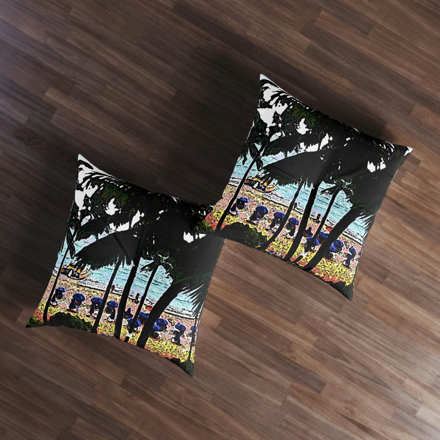 Tufted Floor Pillow, Square ... "A Beautiful Beach Amongst The Palms" ... The Outrigger Waikiki, Honolulu, Oahu ... Original Works ...