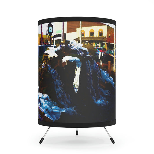 Tripod Lamp with High-Res Printed Shade, US\CA plug ...  "Ice & Water Sculpted" ... Downtown Grangeville, Idaho ... Adjacent To Irwin Pharmacy ... 5Jan23 ... Original Works ...