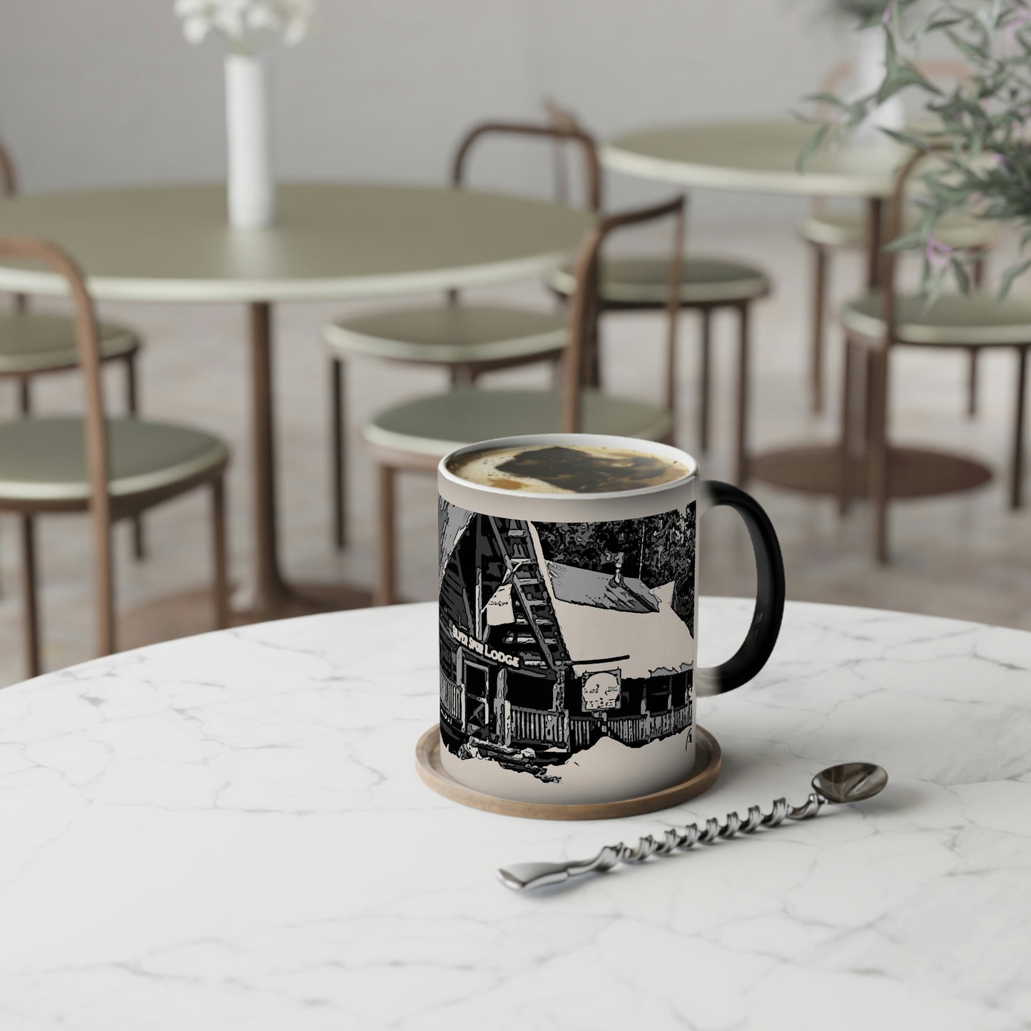 Color-Changing Mug, 11oz ... A Beautiful Lodge & Back-Country Outfitter In A Mountain Town ... 'Dixie, Idaho, November 2022' ... Original Works ...