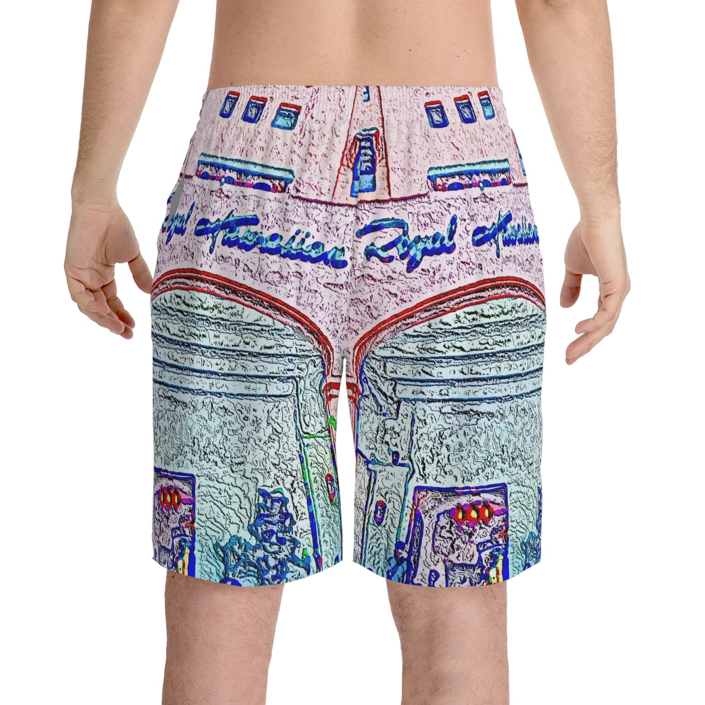 Men's Elastic Beach Shorts (AOP) ...  "La Grande Entree" At: 'The Pink Palace' ... The Royal Hawai'ian ... Honolulu, HI ... '27Oct2014' ... Original Works ...