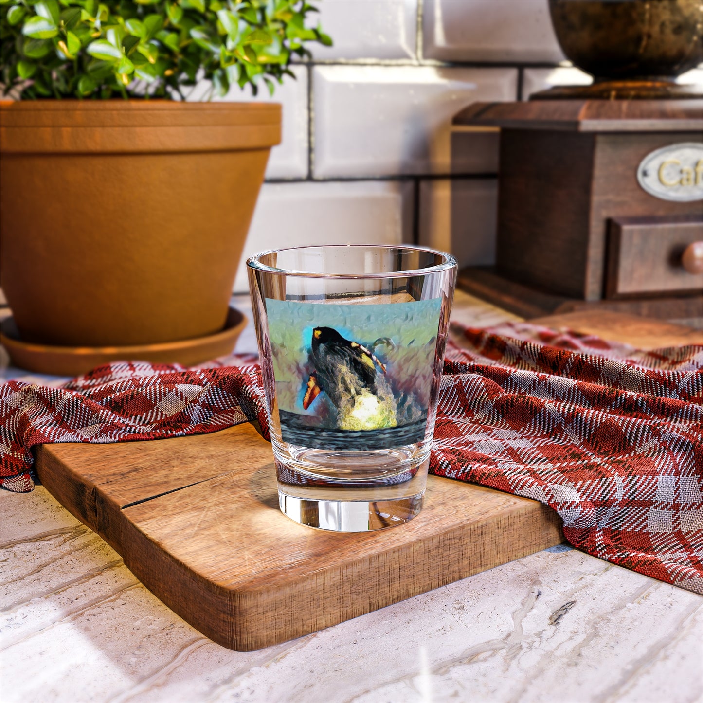 Shot Glass, 1.5oz ... An Extraordinary Humpback Breach ... 'With Explosive Energy' ... Family Archives (KPH) ... Circa: 21st Century. Maui, HI ... Original Works ...