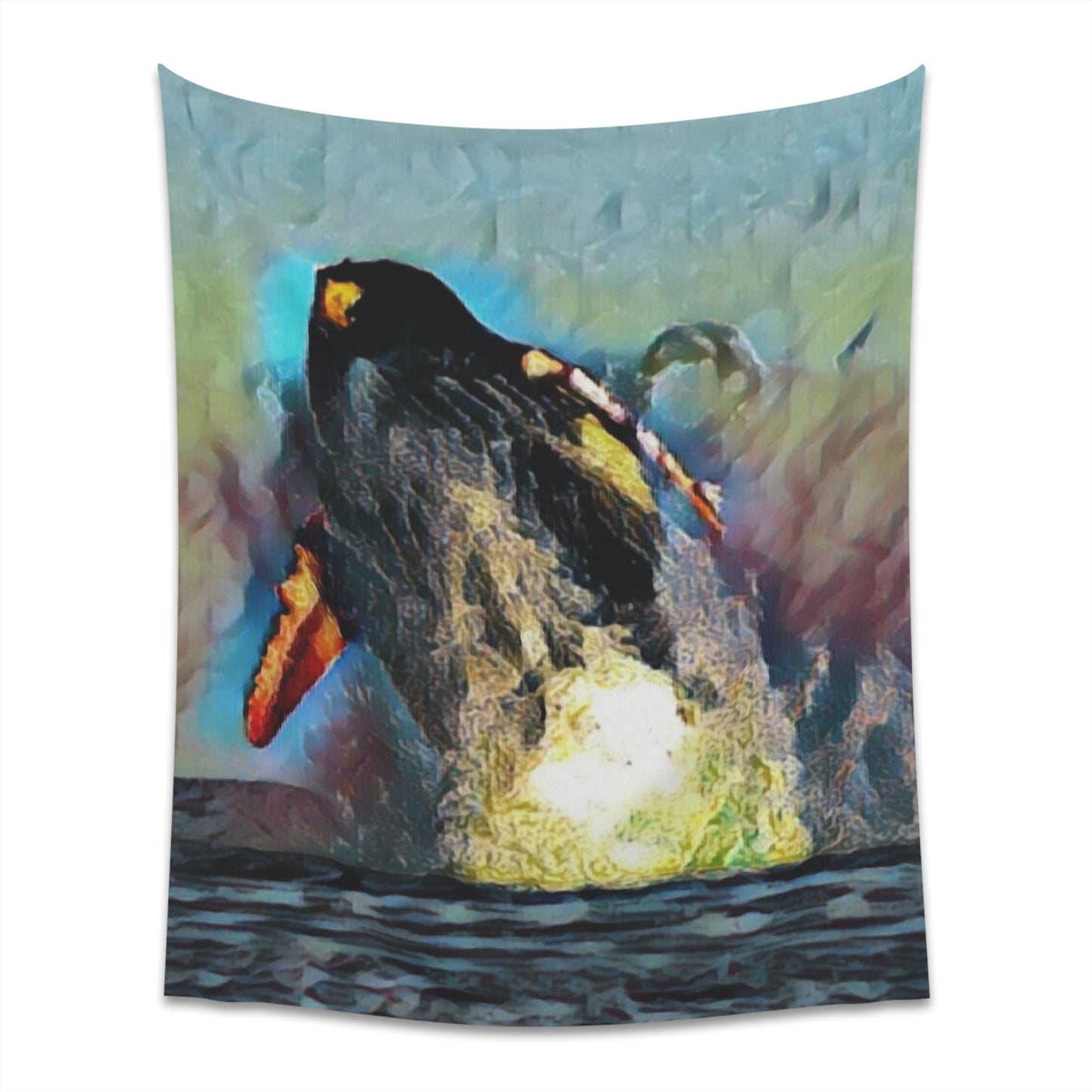 Printed Wall Tapestry ... An Extraordinary Humpback Breach ... 'With Explosive Energy' ... Family Archives (KPH) ... Circa: 21st Century. Maui, HI ... Original Works ...