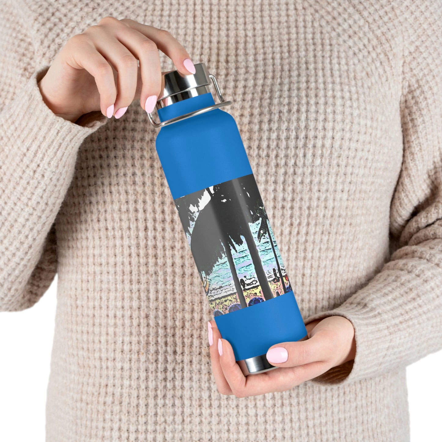 Copper Vacuum Insulated Bottle, 22oz ... "A Beautiful Beach Amongst The Palms" ... The Outrigger Waikiki, Honolulu, Oahu ... Original Works ...