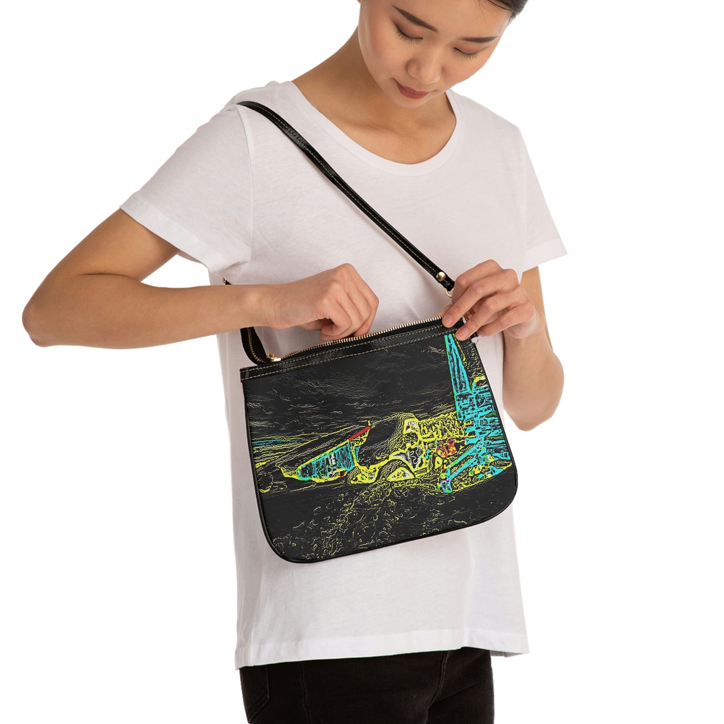 Small Shoulder Bag ... "Snow Vehicle In Snow Storm At-Rest" ... Circa 12Mar23 ... Central Idaho ... 18-Hours Rendering Time: Original Works ...