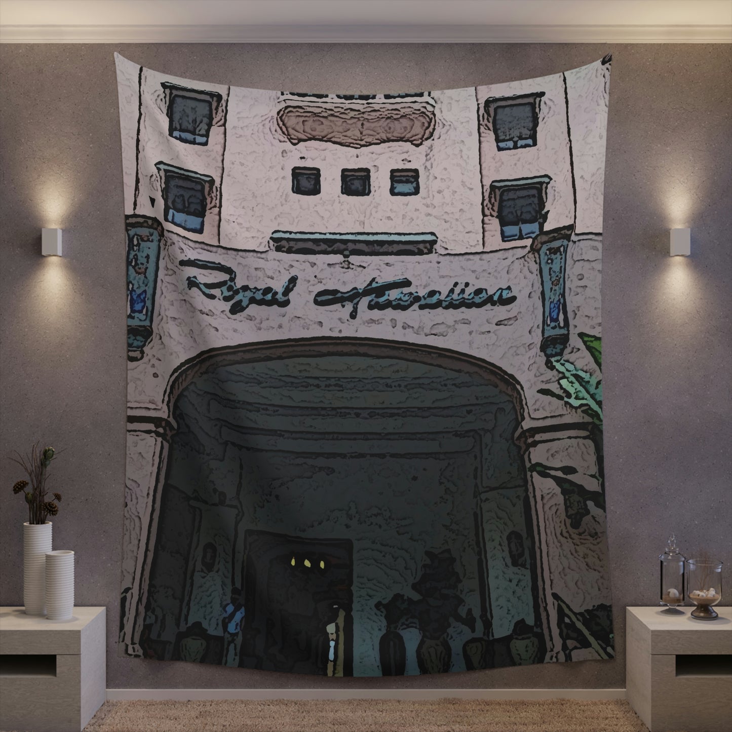 Printed Wall Tapestry ...  "La Grande Entree" At: 'The Pink Palace' ... The Royal Hawai'ian ... Honolulu, HI ... '27Oct2014' ... Original Works ...