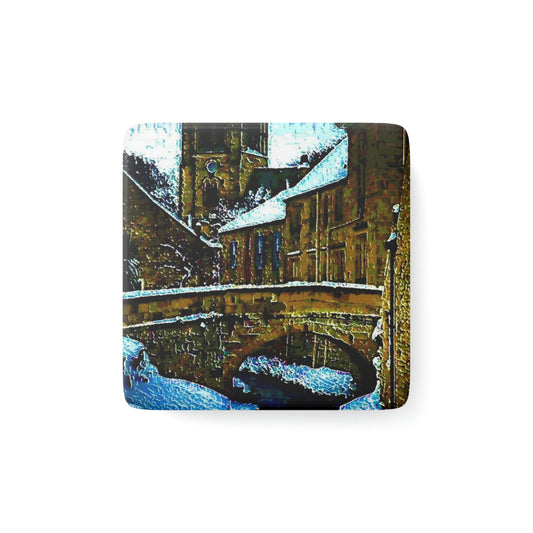 Porcelain Magnet, Square ... Walikng The Streets & Alleys ... 'Strolling The Canals ... '  ... Original Works  ...