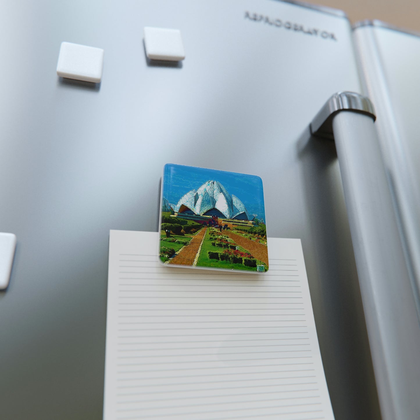 Porcelain Magnet, Square ... 'Bahai'i House-Of-Worship' ... "Lotus Temple: Delhi, India, 2008" ... Original Works ...